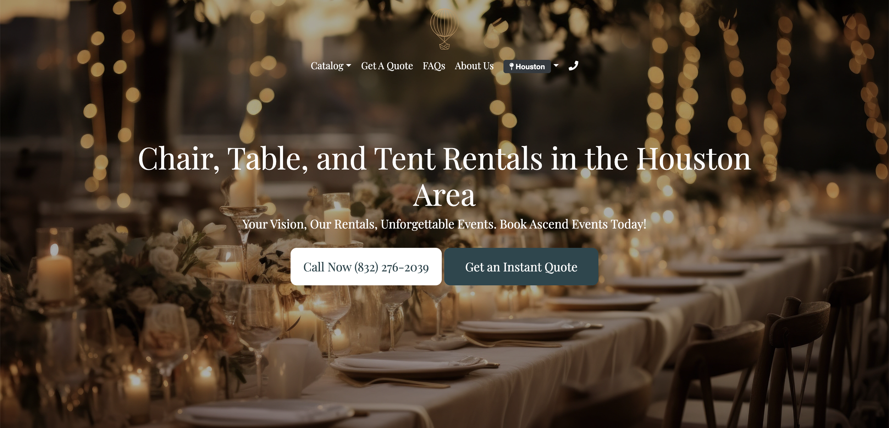 Ascend Event Rentals website design example